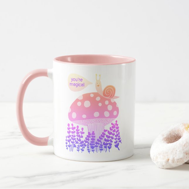 Whimsical Snail on Magical Mushroom CUSTOM Mug (With Donut)