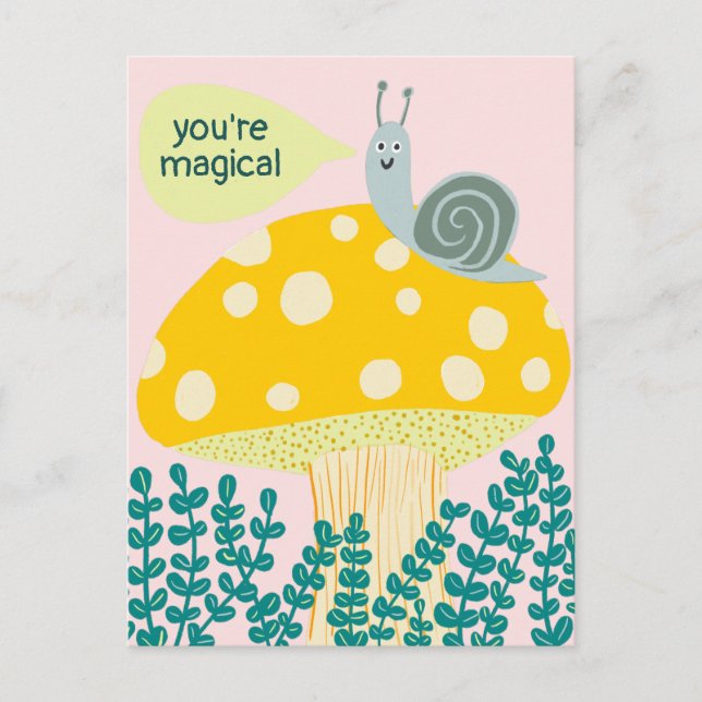 Whimsical Snail on Magical Mushroom Cute CUSTOM Postcard (Front)