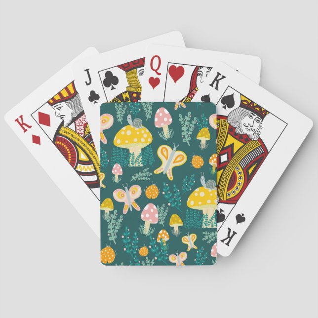 Whimsical Snail on Magical Mushroom Playing Cards (Back)