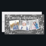 Whimsical Snapshot Merry Christmas Holiday Photo<br><div class="desc">Spread love this holiday season with this completely custom holiday photo card that features 3 photos and handdrawn snowflakes on a chalkboard background.</div>