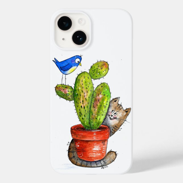Whimsical Sneaky Cat with Cactus Case-Mate iPhone Case (Back)