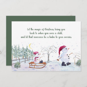 Whimsical Snow Baby on Sled Pulled by Snow Daddy Card