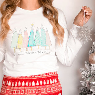 Whimsical Snow Capped Trees Christmas Star Holiday T-Shirt