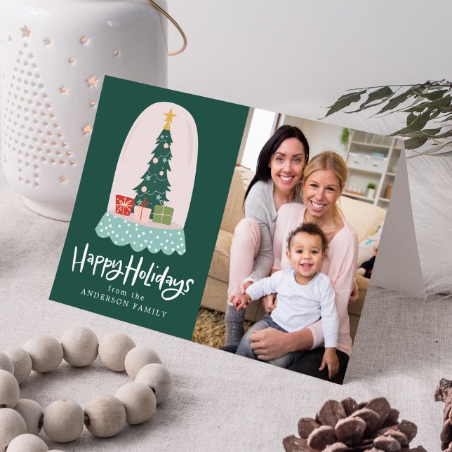 Whimsical Snow Globe 2 Photo Holiday Card (Creator Uploaded)