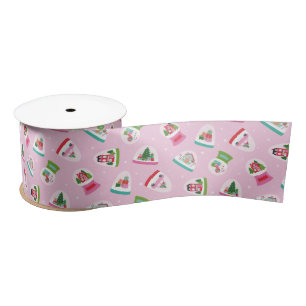 Whimsical Snow Globes in Pastel Pink Pattern Satin Ribbon