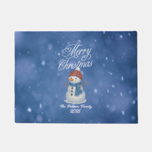 Whimsical Snow Man Merry Christmas Doormat