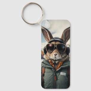 Whimsical Snowboarding Bunny Keychain