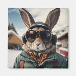 Whimsical Snowboarding Bunny Magnet