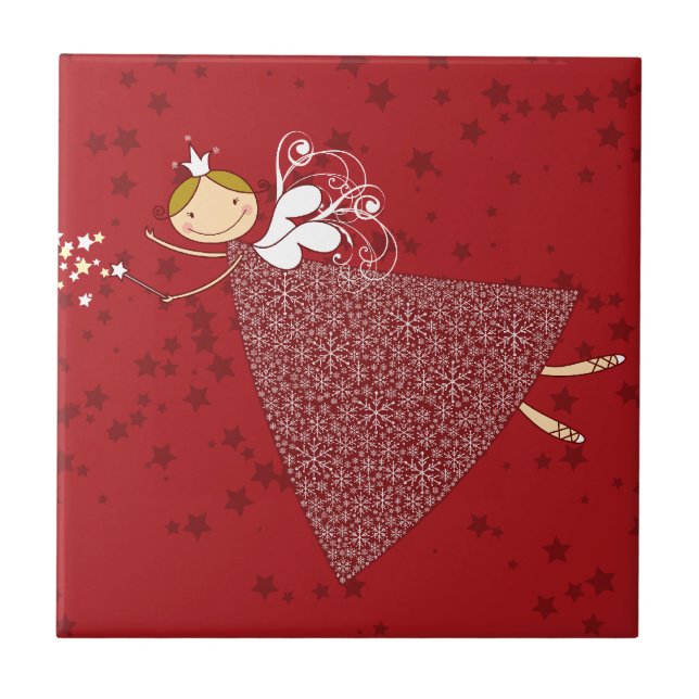 Whimsical Snowflakes Christmas Fairy Angel Holiday Tile (Front)