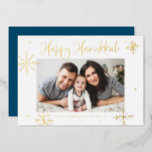 Whimsical Snowflakes Happy Hanukkah Photo Foil Holiday Card<br><div class="desc">Happy Hanukkah! Send warm wishes to family and friend with this gold foil Hanukkah card. It featrures whimsical snowflakes and modern calligraphy. Personalize this photo Hanukkah card by adding your own details. This snowflakes Hanukkah photo card is avialable in other colours and cardstock.</div>