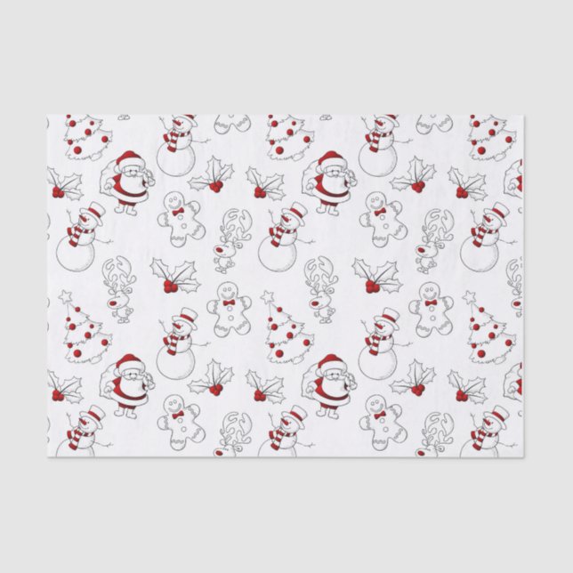 Whimsical Snowman and Santa Claus Tissue Paper (Front)