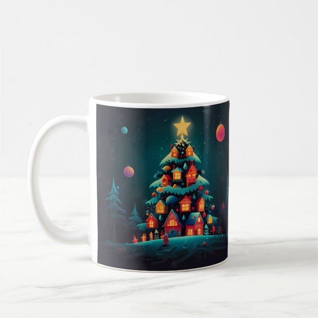 Whimsical Snowman Christmas Artwork Coffee Mug (Left)