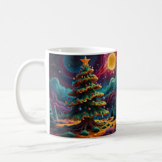 Whimsical Snowman Christmas Artwork Coffee Mug (Left)
