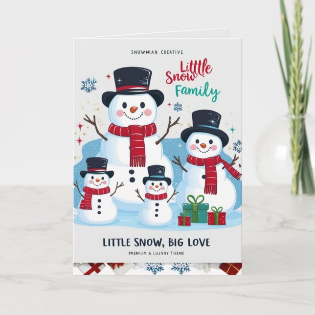 Whimsical Snowman Family of 4 Folded Christmas Card (Front)