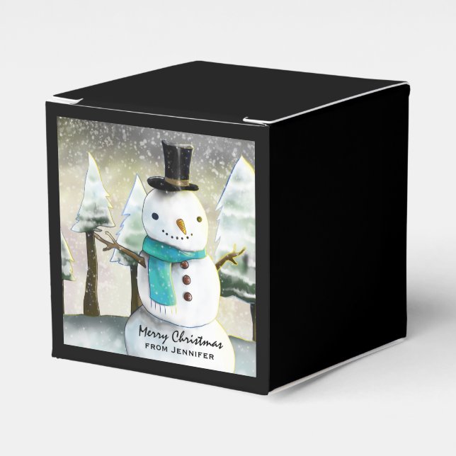 Whimsical Snowman in Winter Christmas Scene Favor Box (Front Side)