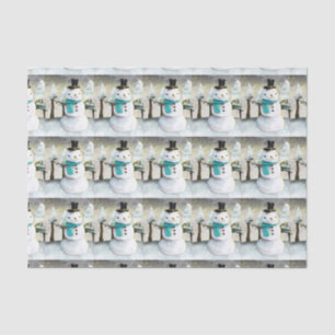 Whimsical Snowman in Winter Christmas Scene Tissue Paper