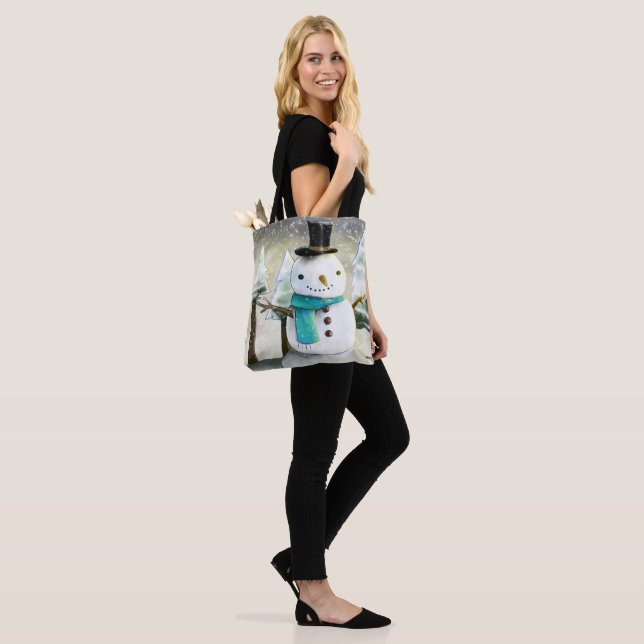 Whimsical Snowman in Winter Christmas Scene Tote Bag (On Model)