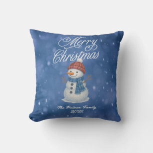 Whimsical Snowman Merry Christmas Throw Pillow