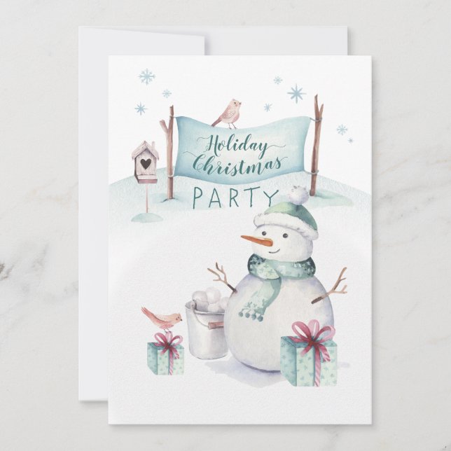 Whimsical Snowman Scene Holiday Christmas Party Card (Front)