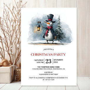 Whimsical Snowman with Lantern Christmas Party Invitation