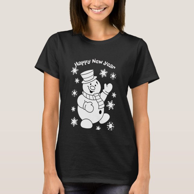 Whimsical  Snowman's Happy New Year T-Shirt (Front)