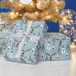 Whimsical Snowmen Reindeer and Trees  Wrapping Paper