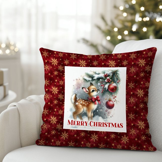 Whimsical snowy scene baby deer kids room decor  throw pillow (Whimsical snowy scene baby deer kids room decor (51))