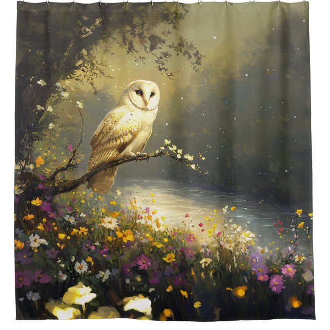 Whimsical Snowy White Owl Wildflowers Art (Front)