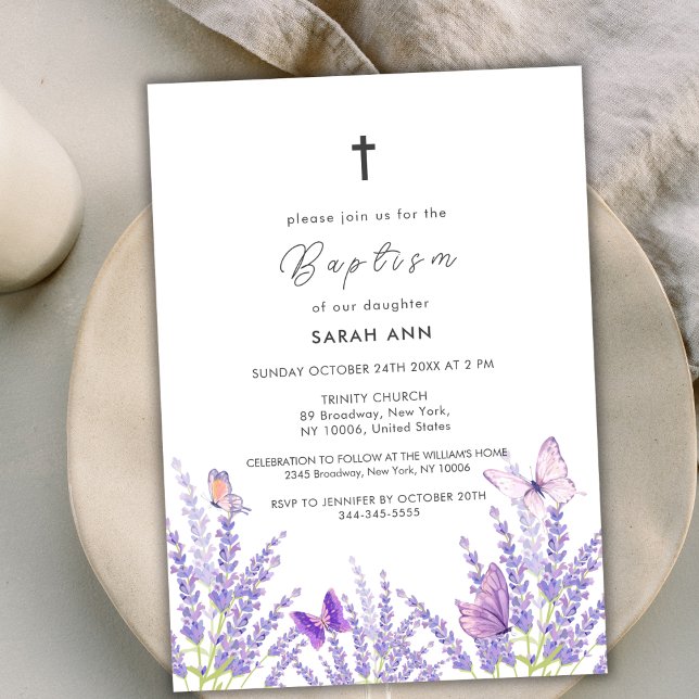 Whimsical Soft Lavender Butterfly Cross Baptism Invitation (Whimsical Soft Lavender Butterfly Cross Baptism Invitation)
