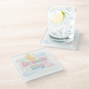 Whimsical soft pastel quote on white glass coaster