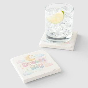 Whimsical soft pastel quote on white stone coaster