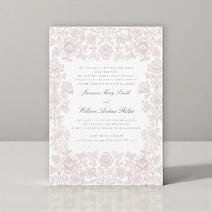 Whimsical Soft Pink Floral Bird Damask Wedding  Invitation