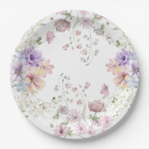 Whimsical Soft Wildflowers Cottage Garden Wedding  Paper Plate