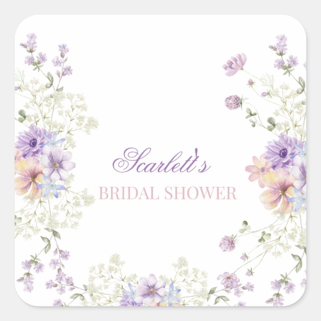 Whimsical Soft Wildflowers Cottage Garden Wedding  Square Sticker (Front)