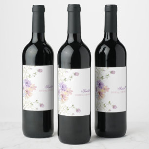 Whimsical Soft Wildflowers Cottage Garden Wedding Wine Label