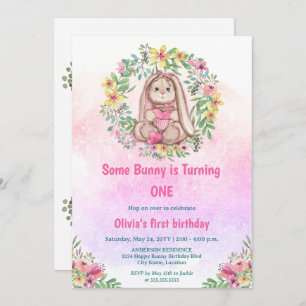 Whimsical Some Bunny Floral Birthday Party Invitation