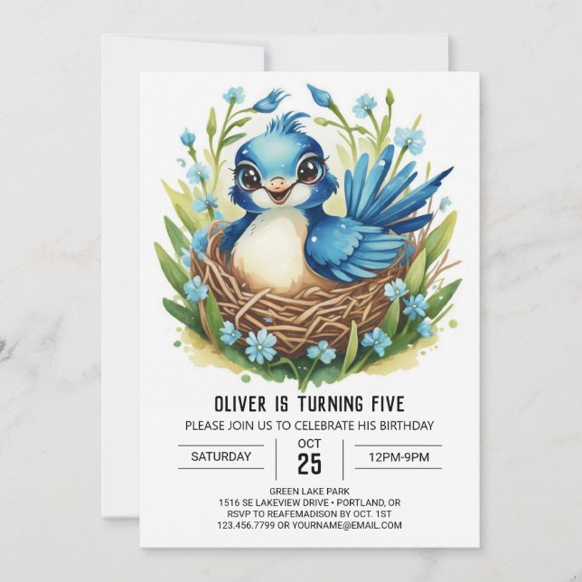 Whimsical Songbird Cute Bird Birthday Invitation (Front)