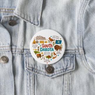 Whimsical South Dakota Retro Travel Icons 3 Inch Round Button