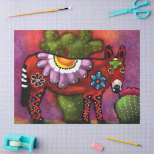 Whimsical Southwest Floral Talavera-Style Donkey Tissue Paper