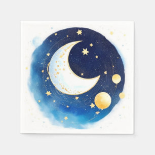 Whimsical Space and Moon Boy Baby Shower Napkin