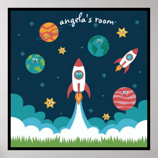 Whimsical Space Art for kids room poster