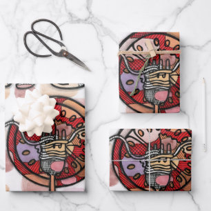 Whimsical Spaghetti Pasta Food Art Abstract Patter Wrapping Paper Sheet
