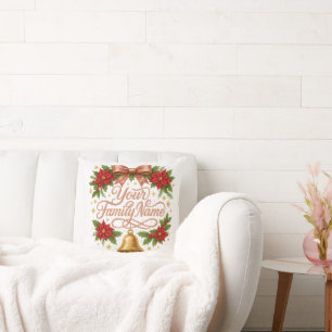 Whimsical Sparkly Script Family Christmas Throw Pillow