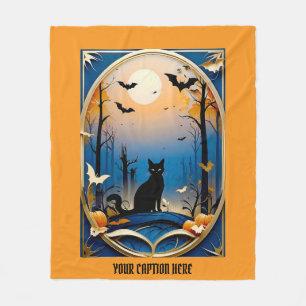 Whimsical spooky black cat themed customize text fleece blanket