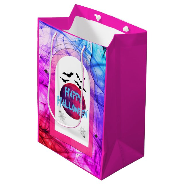 Whimsical Spooky Cute Pink Purple Happy Halloween Medium Gift Bag (Front Angled)