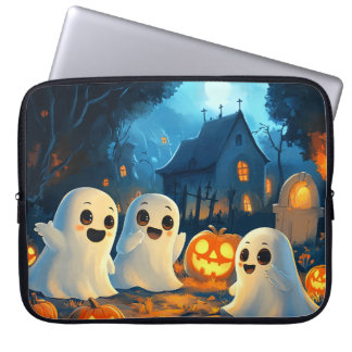 Whimsical Spooky Night Cute Halloween Ghosts Pumpk Laptop Sleeve