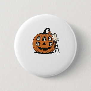Whimsical Spooky Pumpkin with Ghosts, Cats & Hallo 2 Inch Round Button