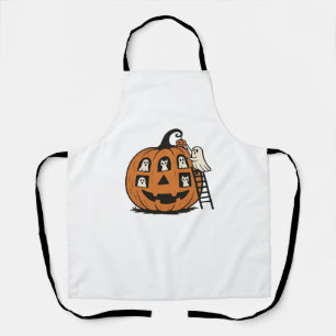 Whimsical Spooky Pumpkin with Ghosts, Cats & Hallo Apron
