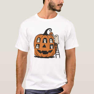Whimsical Spooky Pumpkin with Ghosts, Cats & Hallo T-Shirt