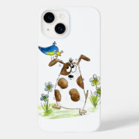 Whimsical Spotted Dog with Bird